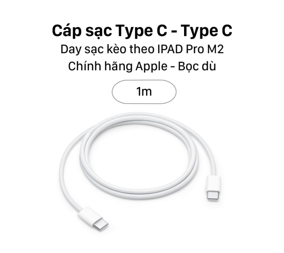 Cáp Sạc Ipad - Bọc Dù - C to C - Xám