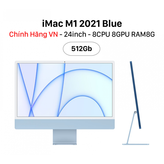 IMac Blue 24inch M1 (8CPU/8GPU) 8GB 512GB - Chính Hãng VN